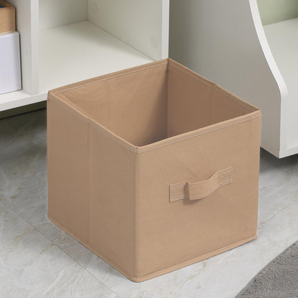 4 Cube Freestanding Storage Cabinet with 2 Fabric Drawers Handles 54.5L x 24W x 69.5H cm - White Brown Grey