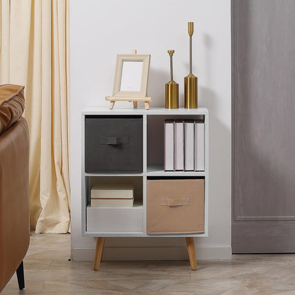 4 Cube Freestanding Storage Cabinet with 2 Fabric Drawers Handles 54.5L x 24W x 69.5H cm - White Brown Grey