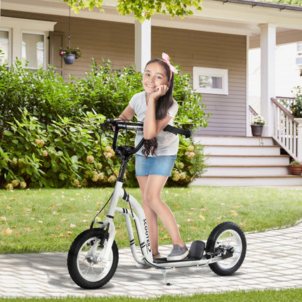 Youth Scooter with 12-Inch Inflatable Front Wheel and Dual Front & Rear Caliper Brakes - White