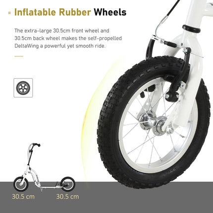 Youth Scooter with 12-Inch Inflatable Front Wheel and Dual Front & Rear Caliper Brakes - White