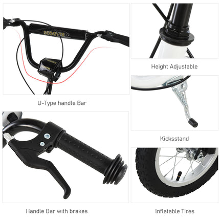 Youth Scooter with 12-Inch Inflatable Front Wheel and Dual Front & Rear Caliper Brakes - White