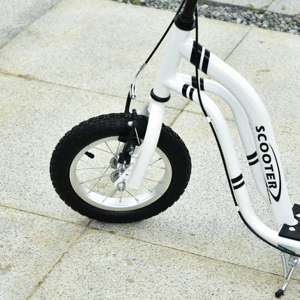 Youth Scooter with 12-Inch Inflatable Front Wheel and Dual Front & Rear Caliper Brakes - White
