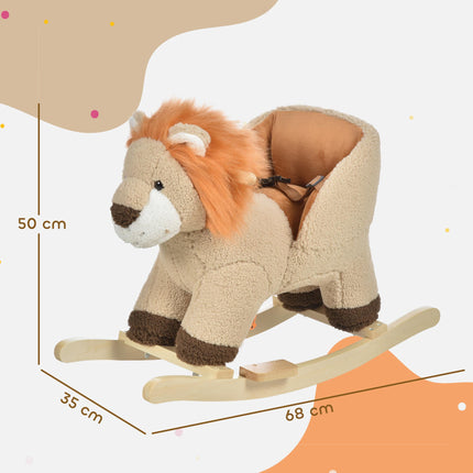 Toddlers Plush Lion Rocking Horse with Sound Button - Brown