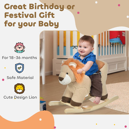 Toddlers Plush Lion Rocking Horse with Sound Button - Brown