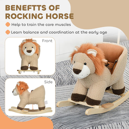 Toddlers Plush Lion Rocking Horse with Sound Button - Brown