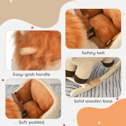 Toddlers Plush Lion Rocking Horse with Sound Button - Brown