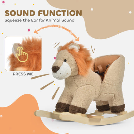 Toddlers Plush Lion Rocking Horse with Sound Button - Brown
