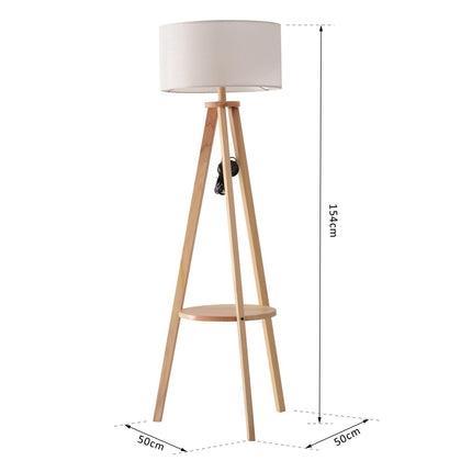 Freestanding Tripod Floor Lamp with Storage Shelf 154cm Linen Shade - Cream