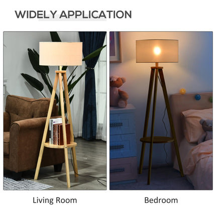 Freestanding Tripod Floor Lamp with Storage Shelf 154cm Linen Shade - Cream