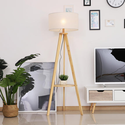 Freestanding Tripod Floor Lamp with Storage Shelf 154cm Linen Shade - Cream
