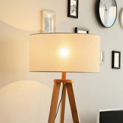 Freestanding Tripod Floor Lamp with Storage Shelf 154cm Linen Shade - Cream