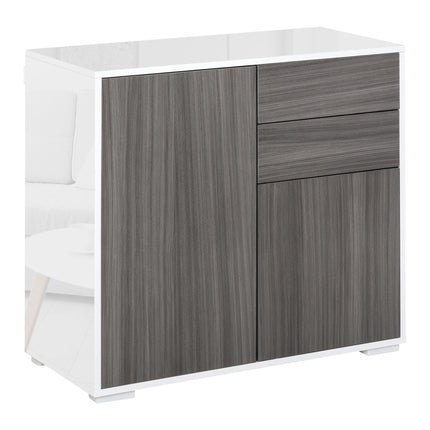 High Gloss Frame Sideboard with 2 Drawers Push-Open Design for Living Room & Bedroom - Grey