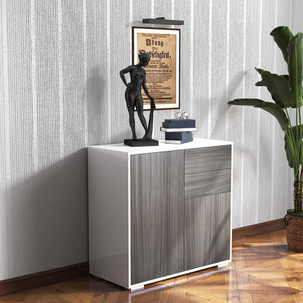 High Gloss Frame Sideboard with 2 Drawers Push-Open Design for Living Room & Bedroom - Grey
