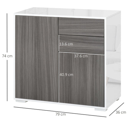 High Gloss Frame Sideboard with 2 Drawers Push-Open Design for Living Room & Bedroom - Grey