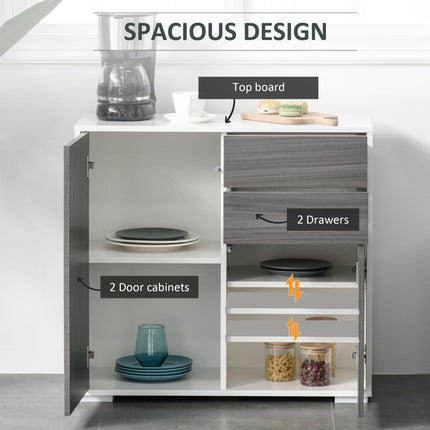 High Gloss Frame Sideboard with 2 Drawers Push-Open Design for Living Room & Bedroom - Grey