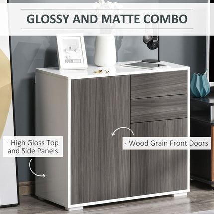 High Gloss Frame Sideboard with 2 Drawers Push-Open Design for Living Room & Bedroom - Grey