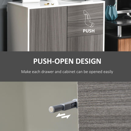 High Gloss Frame Sideboard with 2 Drawers Push-Open Design for Living Room & Bedroom - Grey