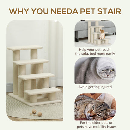 Dog Steps for Bed 4 Step Pet Stairs for Sofa Dog Cat Climb Ladder 63x43x60 cm Cr