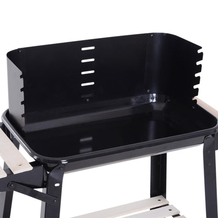 Charcoal BBQ Grill Trolley with Side Trays, Storage Shelf & Wheels - Black