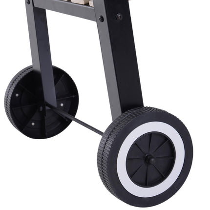 Charcoal BBQ Grill Trolley with Side Trays, Storage Shelf & Wheels - Black