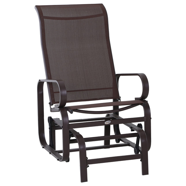 Outdoor Gliding Rocking Chair with Metal Frame for Patio, Garden & Poolside - Brown