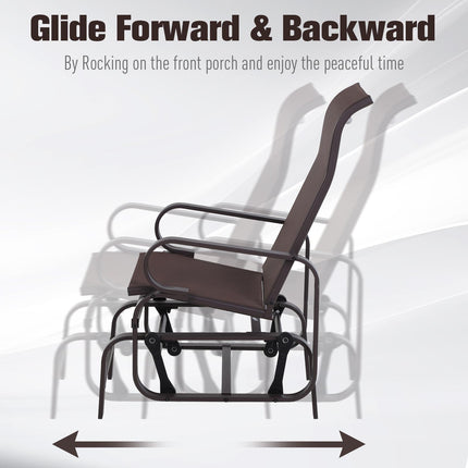 Outdoor Gliding Rocking Chair with Metal Frame for Patio, Garden & Poolside - Brown