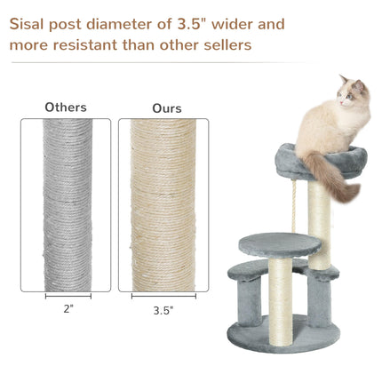 65 cm Cat Tree with 2 Perches, Sisal Scratching Post & Hanging Rope Kitten Activity Center - Grey