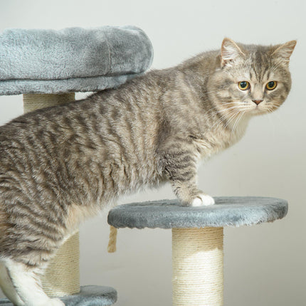 65 cm Cat Tree with 2 Perches, Sisal Scratching Post & Hanging Rope Kitten Activity Center - Grey