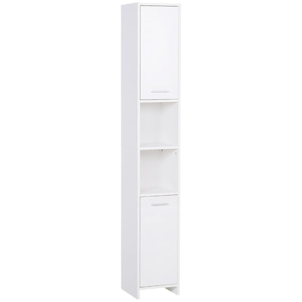 Slim Tall Bathroom Cabinet with 2 Doors & Adjustable Shelves - White