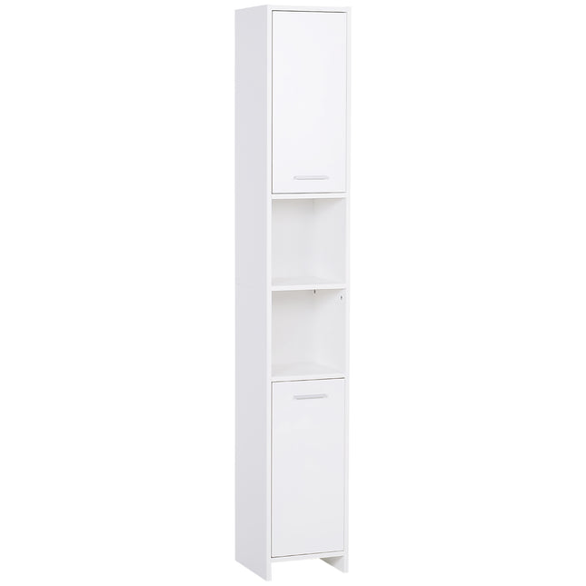 Slim Tall Bathroom Cabinet with 2 Doors & Adjustable Shelves - White