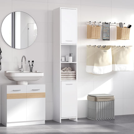 Slim Tall Bathroom Cabinet with 2 Doors & Adjustable Shelves - White