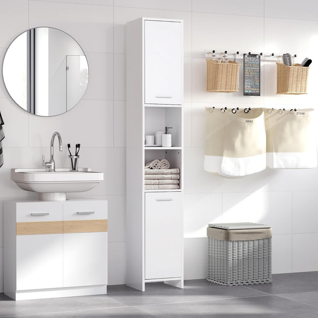 Slim Tall Bathroom Cabinet with 2 Doors & Adjustable Shelves - White