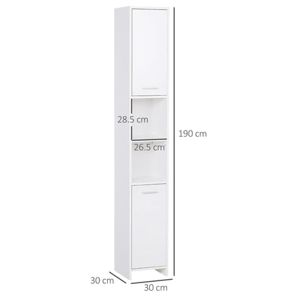 Slim Tall Bathroom Cabinet with 2 Doors & Adjustable Shelves - White