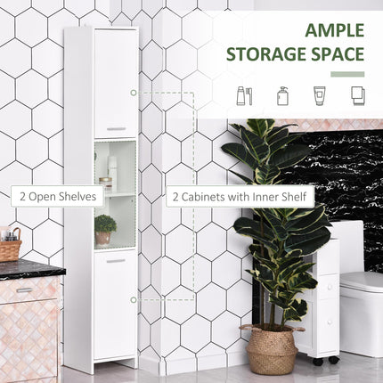 Slim Tall Bathroom Cabinet with 2 Doors & Adjustable Shelves - White