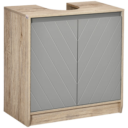 Under Sink Storage Cabinet with Adjustable Shelf 2 Doors Floor Standing Bathroom Cupboard - Grey Oak