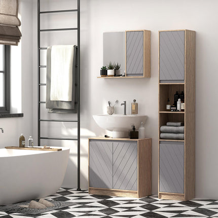 Under Sink Storage Cabinet with Adjustable Shelf 2 Doors Floor Standing Bathroom Cupboard - Grey Oak