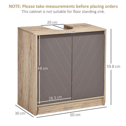 Under Sink Storage Cabinet with Adjustable Shelf 2 Doors Floor Standing Bathroom Cupboard - Grey Oak