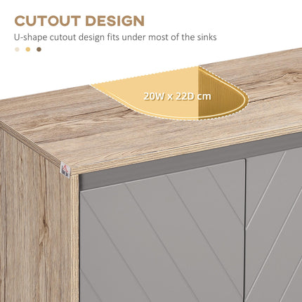 Under Sink Storage Cabinet with Adjustable Shelf 2 Doors Floor Standing Bathroom Cupboard - Grey Oak