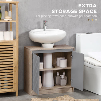 Under Sink Storage Cabinet with Adjustable Shelf 2 Doors Floor Standing Bathroom Cupboard - Grey Oak