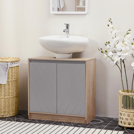 Under Sink Storage Cabinet with Adjustable Shelf 2 Doors Floor Standing Bathroom Cupboard - Grey Oak