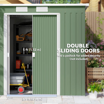 Large Metal Garden Storage Shed with Double Doors and Ventilation - Grey