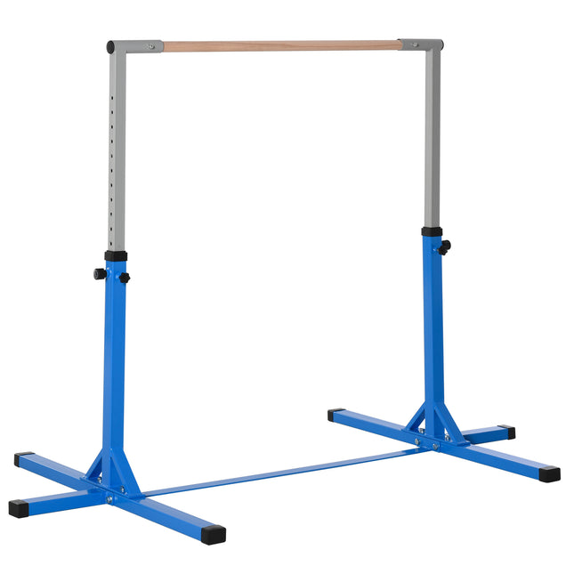 Height Adjustable Kids Gymnastics Horizontal Bar with Steel Frame and Wood Top - Blue