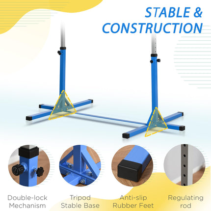 Height Adjustable Kids Gymnastics Horizontal Bar with Steel Frame and Wood Top - Blue