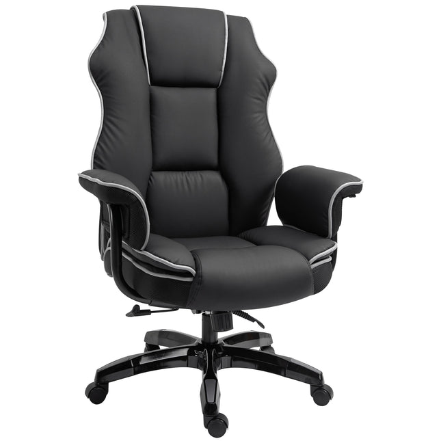 PU Leather Padded High-Back Ergonomic Office Gaming Chair with Armrests and Adjustable Height - Black