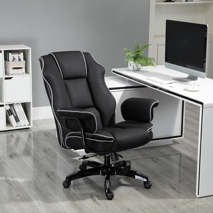 PU Leather Padded High-Back Ergonomic Office Gaming Chair with Armrests and Adjustable Height - Black