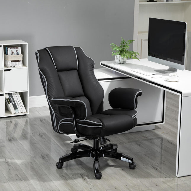 PU Leather Padded High-Back Ergonomic Office Gaming Chair with Armrests and Adjustable Height - Black