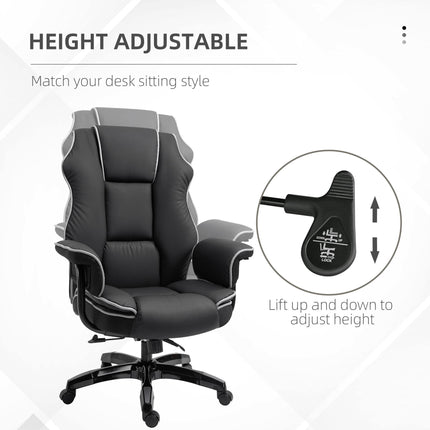 PU Leather Padded High-Back Ergonomic Office Gaming Chair with Armrests and Adjustable Height - Black