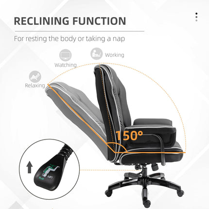 PU Leather Padded High-Back Ergonomic Office Gaming Chair with Armrests and Adjustable Height - Black