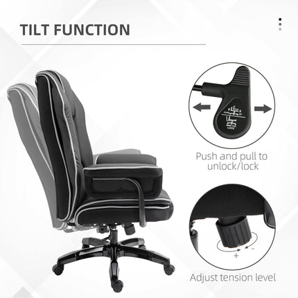 PU Leather Padded High-Back Ergonomic Office Gaming Chair with Armrests and Adjustable Height - Black