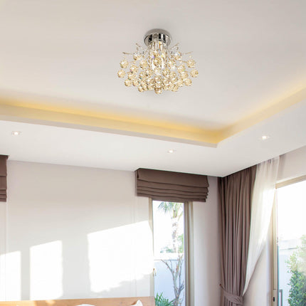 3 Lights Modern Ceiling Chandelier Pendant with Transparent K9 Crystal Droplets D40x28H cm - Transparent